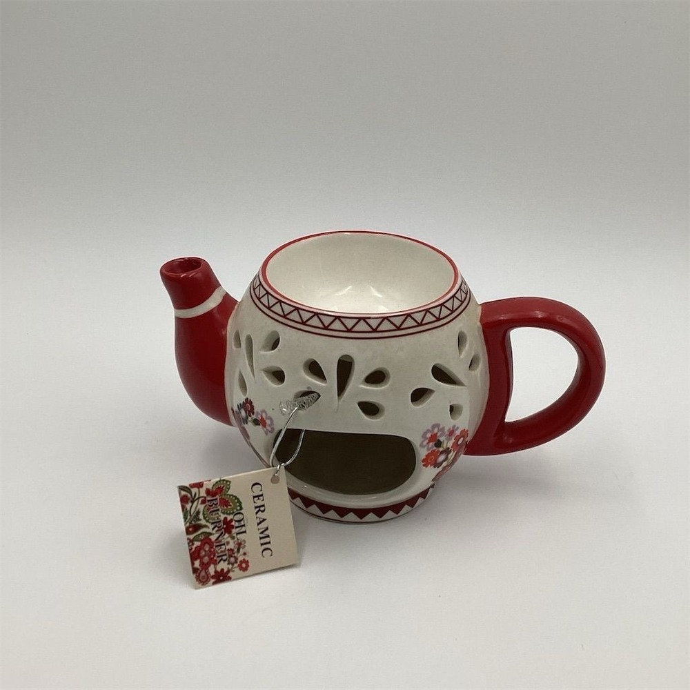 Hobby Lobby Ceramic Teapot Wax Melt Warmer Red Floral Design‎